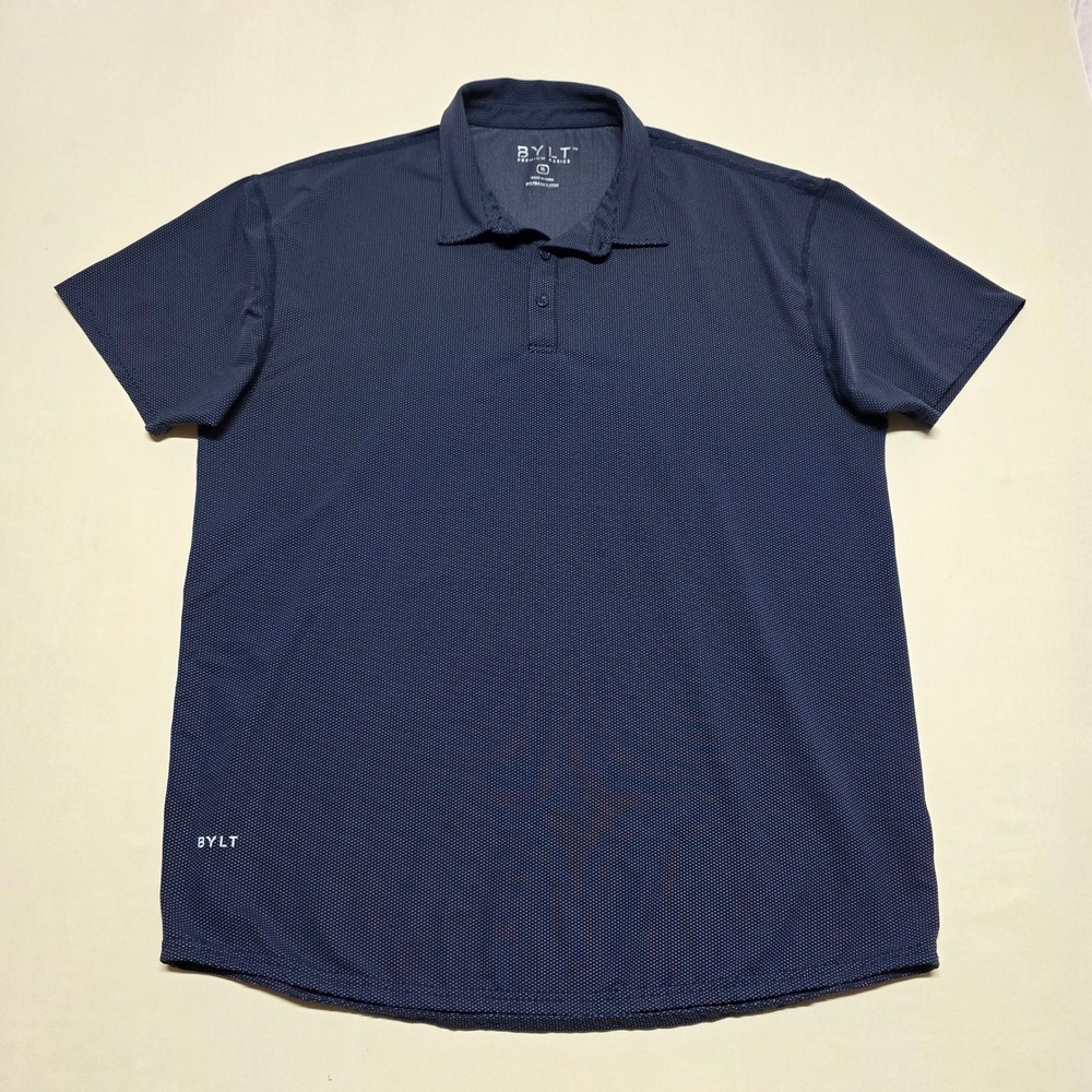 BYLT Premium Basics Men XL Navy Micro Dot Short Sleeve Performance Polo